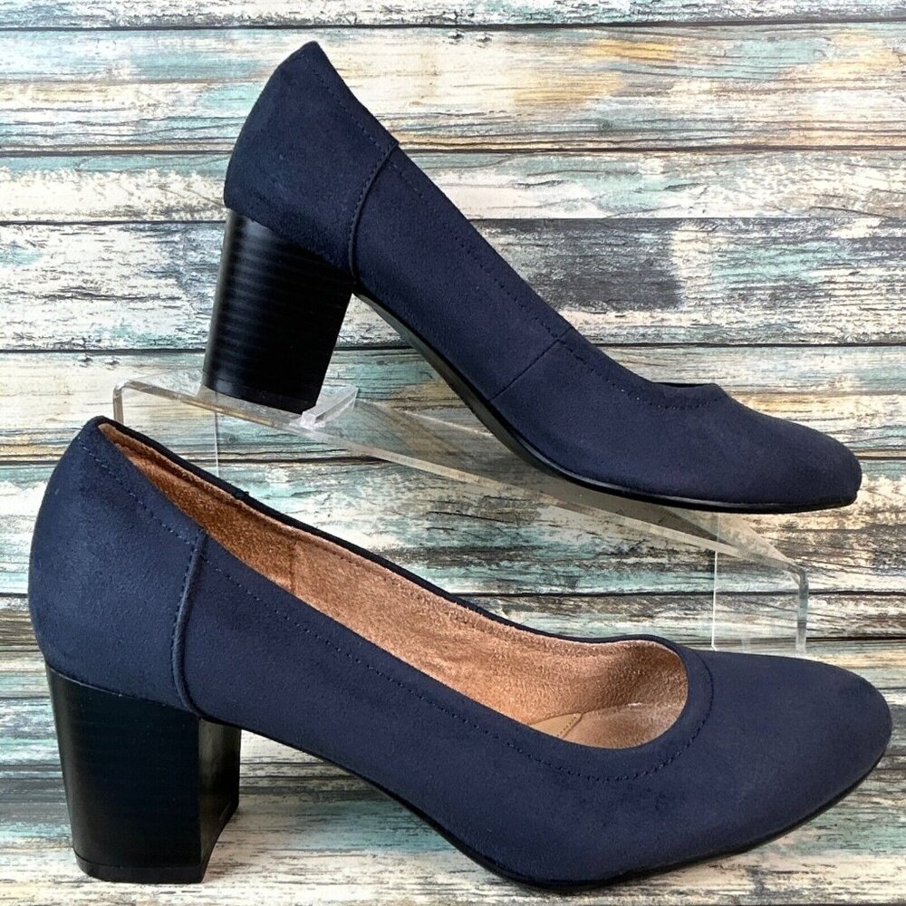 Naturalizer Neema Pumps Shoes Womens Size 8M Blue Fabric Block Heel Round Toe
